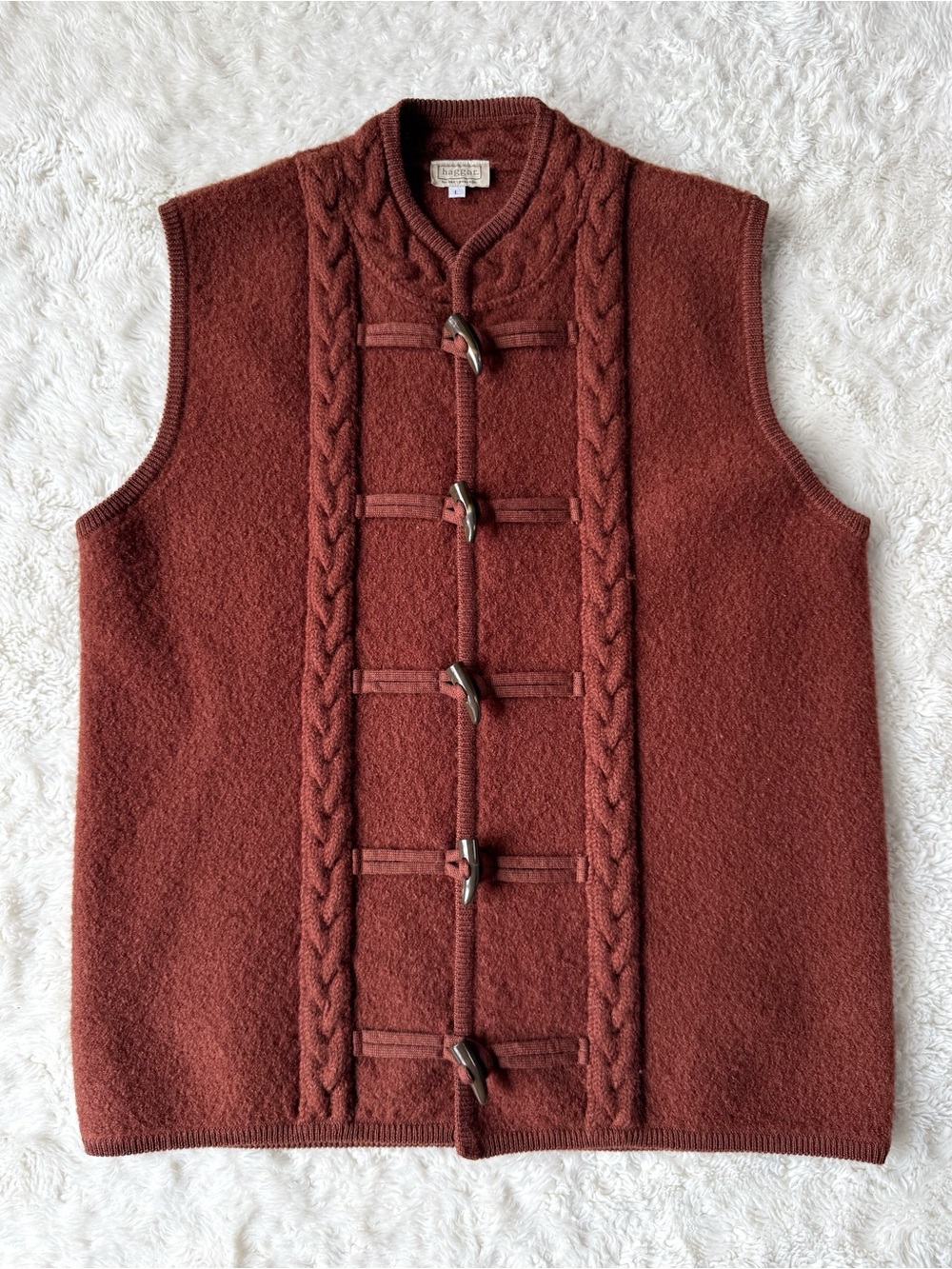 VTG Haggar Brown Wool Toggle Closure Knit Vest Sweater LARGE Folk Country Rustic